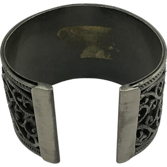 Antique Silver-Tone Cuff Bracelet With Intricate Swirl Design - Picture 4 of 5